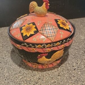 Colorful Rooster Ceramic Bowl with Lid